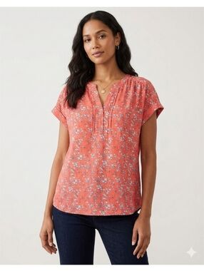 Banana Republic Factory Split Neck Floral Blouse